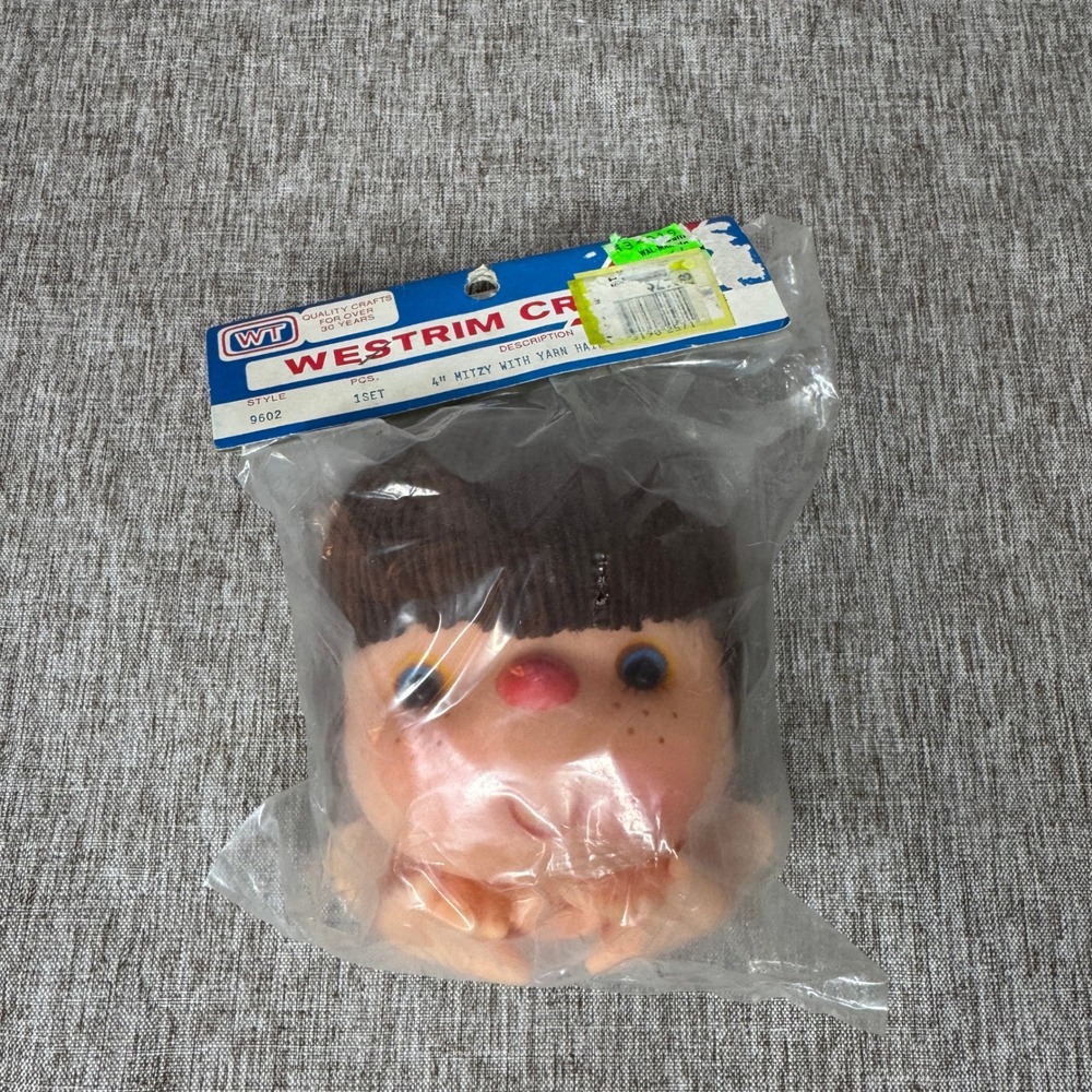 Vintage Westrim Crafts 9602 Mitzy 4in Doll Head and Hands Brown Yarn Hair 1980